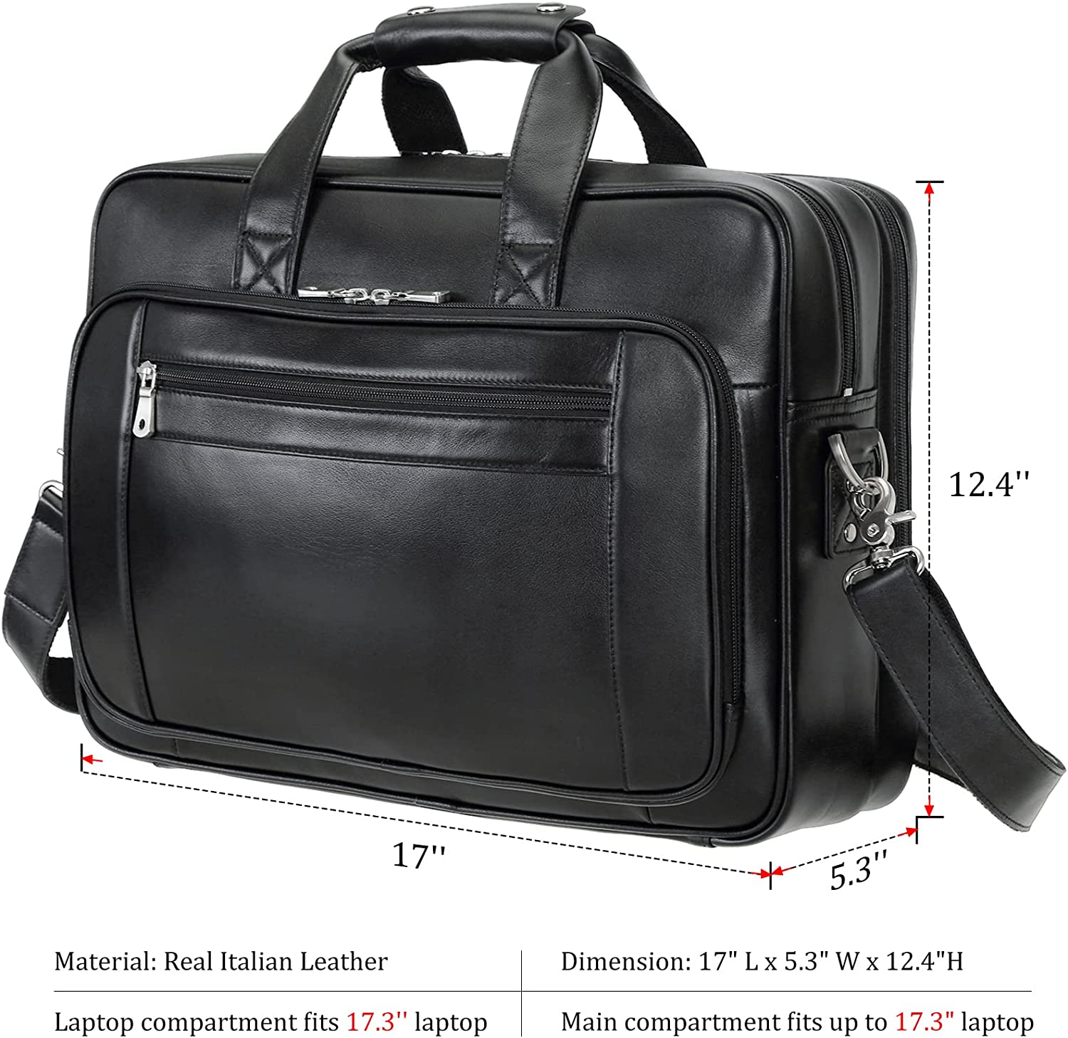 Compalo Men's Solid Thick Full Grain Leather 17.3" Laptop Briefcase Classic Messenger Bag Fit Business Travel - Image 6